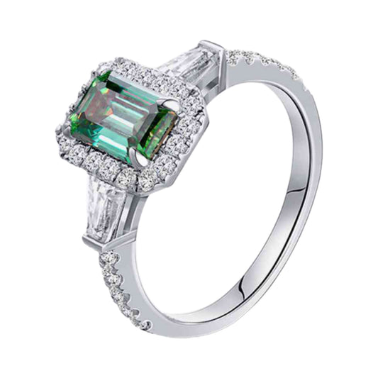 Green Moissanite Sterling Silver Statement Ring