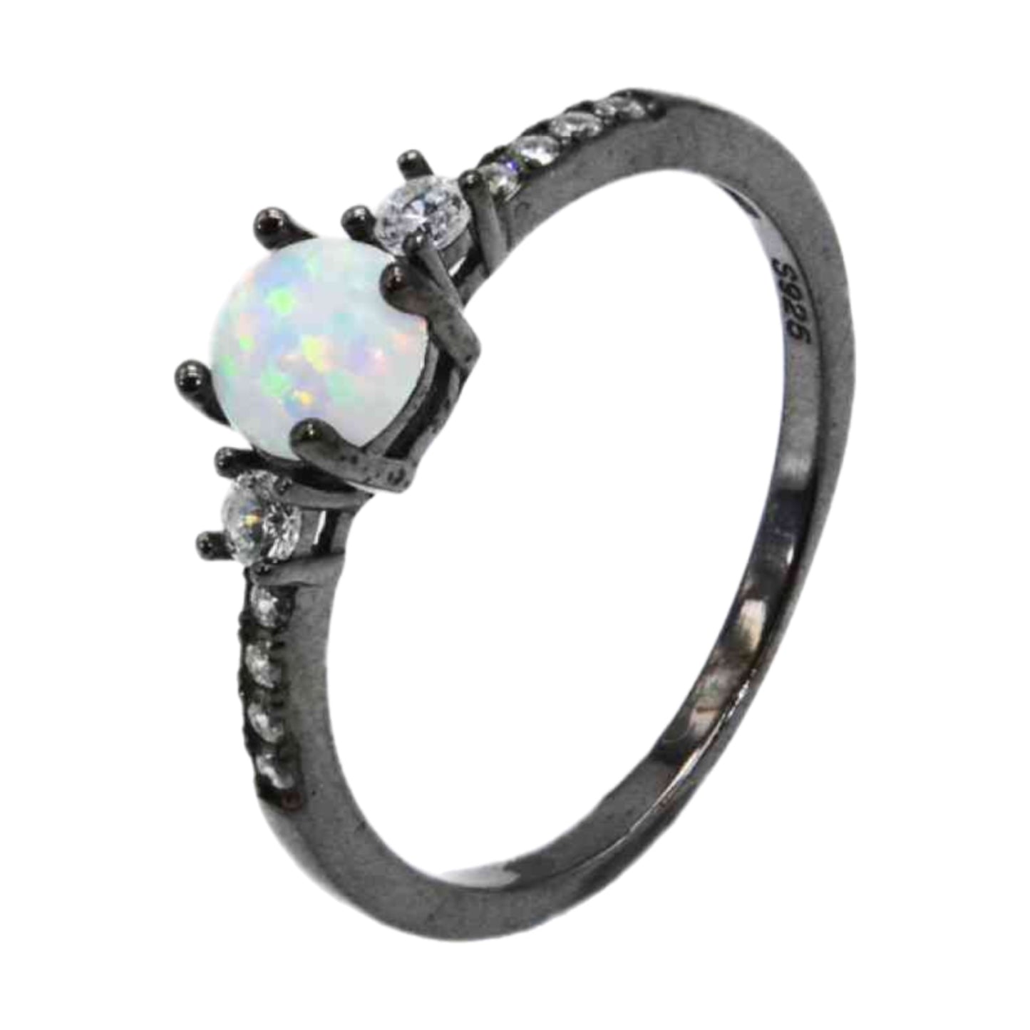 Black Sterling Silver Opal Gemstone Solitaire Ring