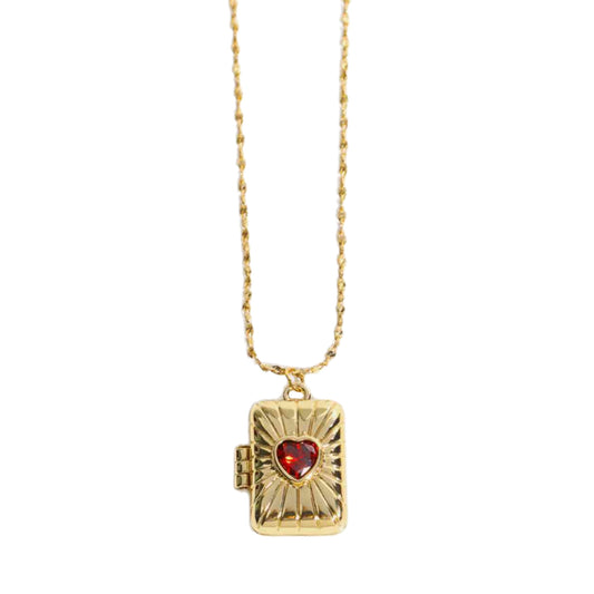 Gold Locket CZ Charm Necklace