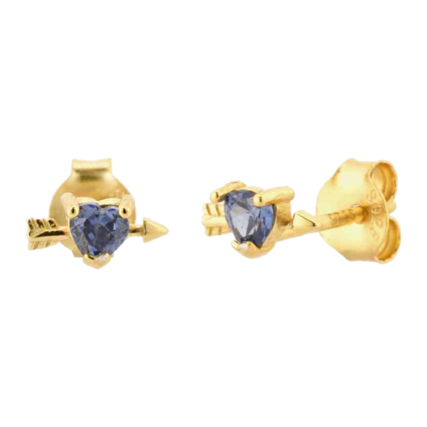 Gold Tanzanite Gemstone Heart Stud Earrings