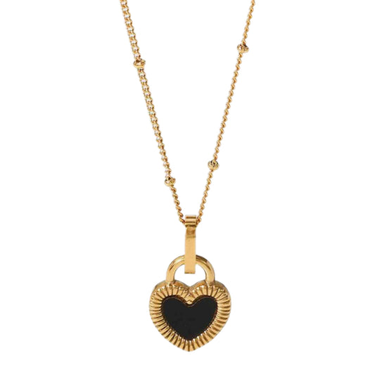 Gold & Black Heart Charm Necklace