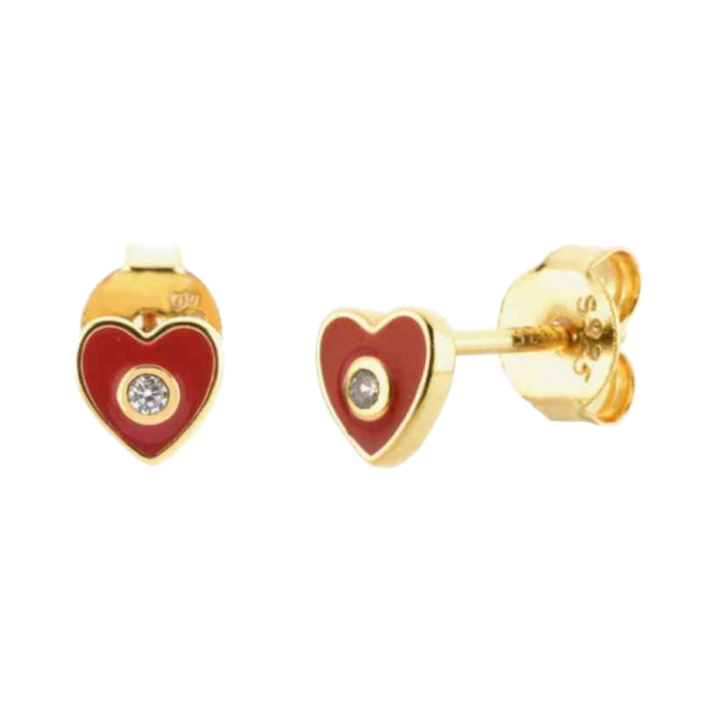 Gold CZ Heart Stud Earrings