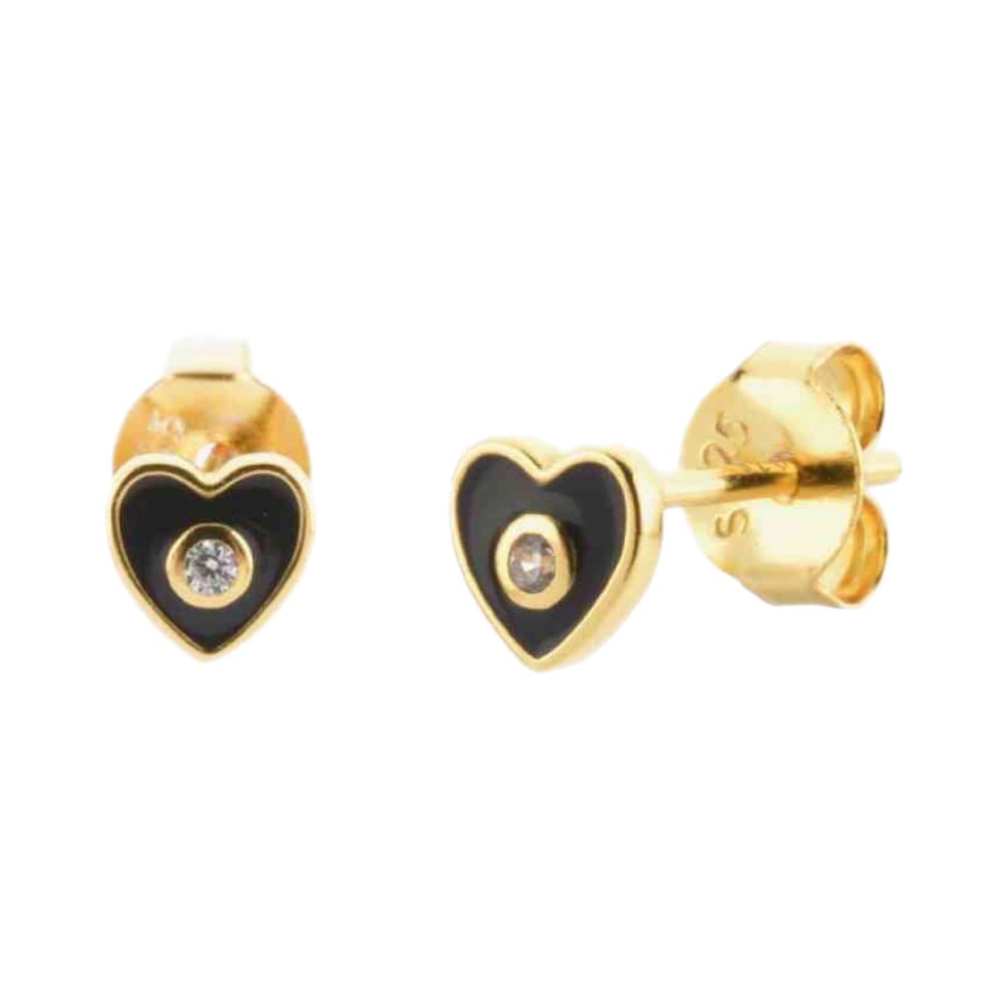 Gold CZ Heart Stud Earrings