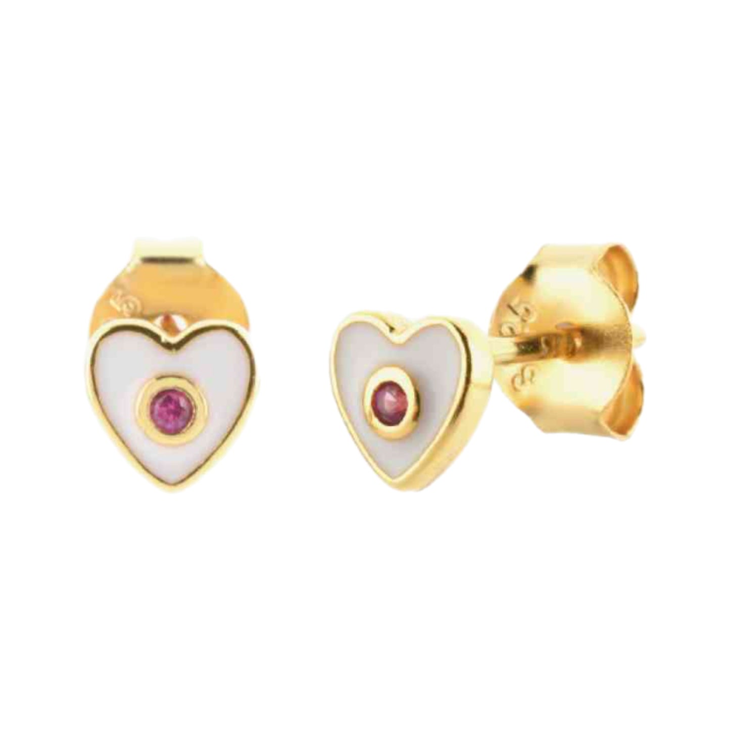 Gold CZ Heart Stud Earrings