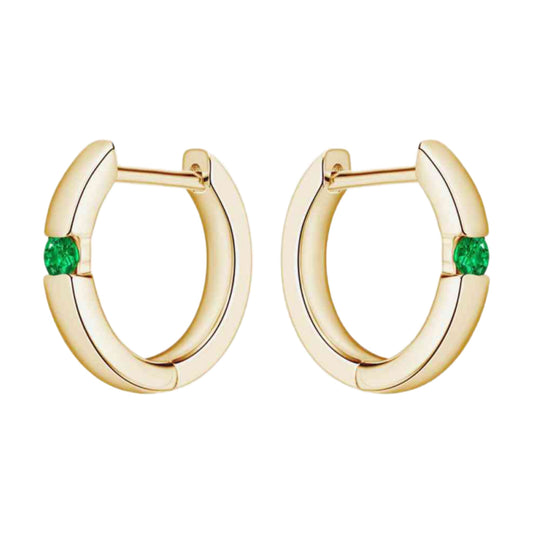 Emerald Gold Hoop Earrings