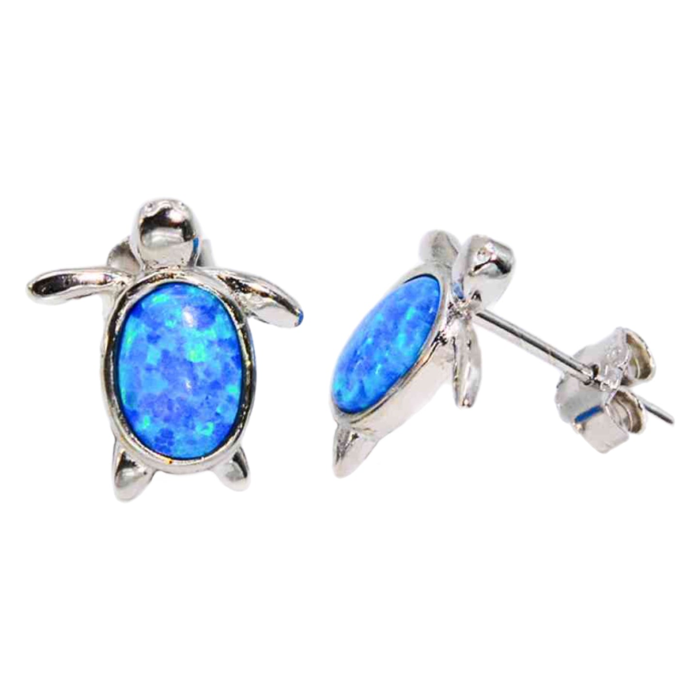 Blue Opal Sterling Silver Turtle Stud Earrings