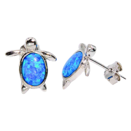 Blue Opal Sterling Silver Turtle Stud Earrings