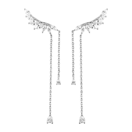 CZ Angel Wing Sterling Silver Climber Dangle Earrings