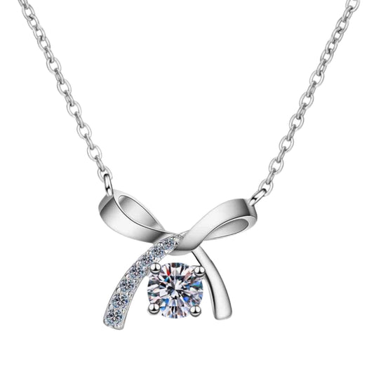 Moissanite Bow Sterling Silver Charm Necklace