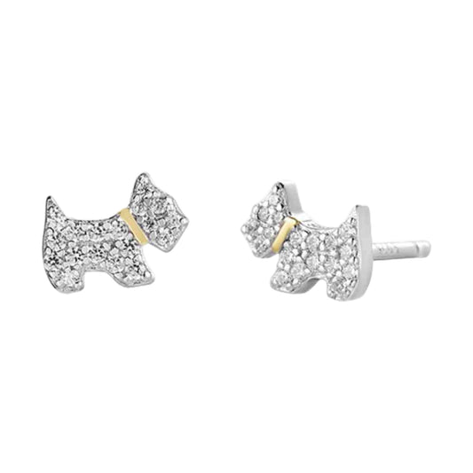 CZ Sterling Silver Dog Stud Earrings