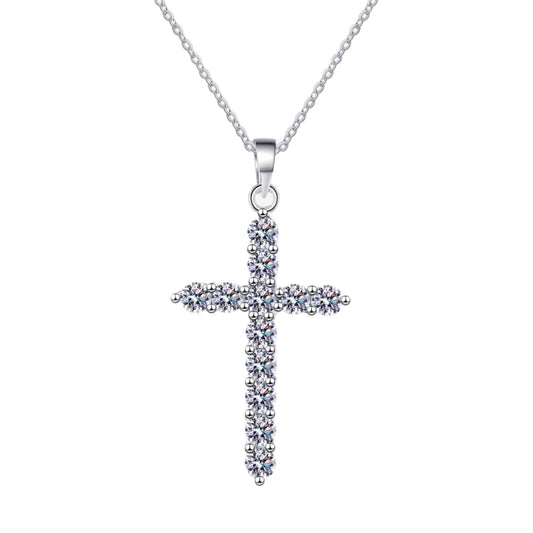 3 Carat Moissanite Cross Charm Sterling Silver Necklace