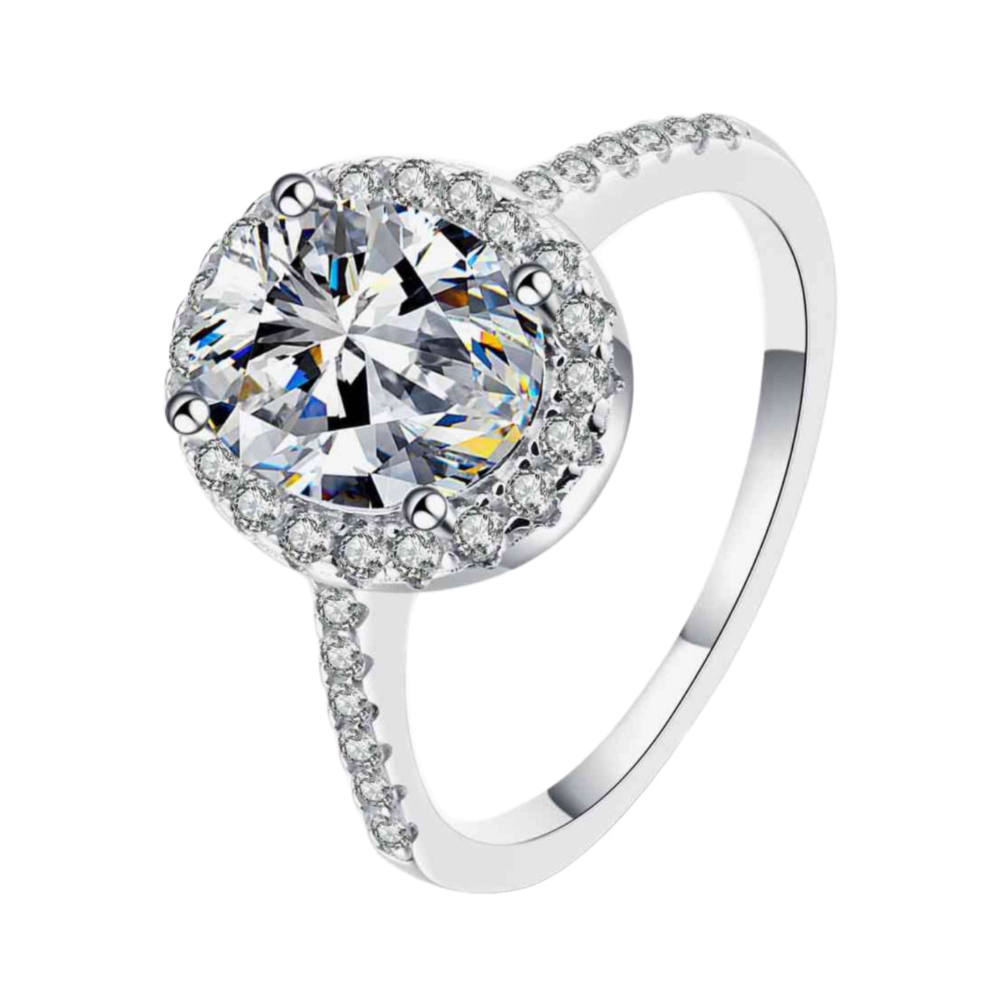 2 Carat Oval Moissanite Sterling Silver Solitaire Ring