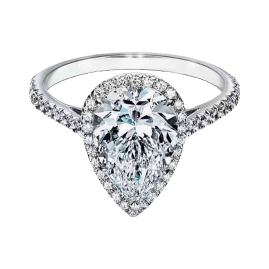 Moissanite Pear Solitaire Sterling Silver 2 Carat Ring