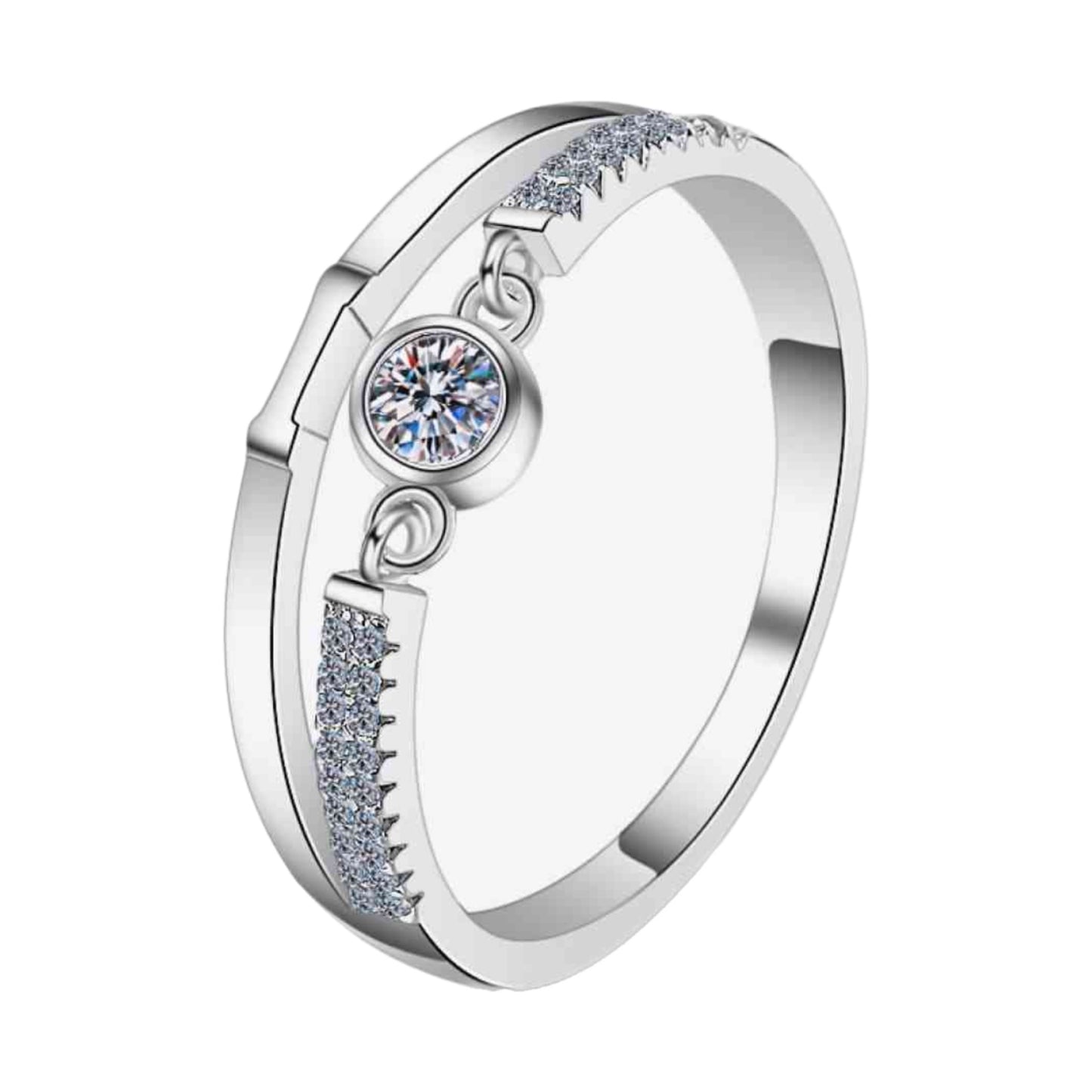 Moissanite Double Band Sterling Silver Ring