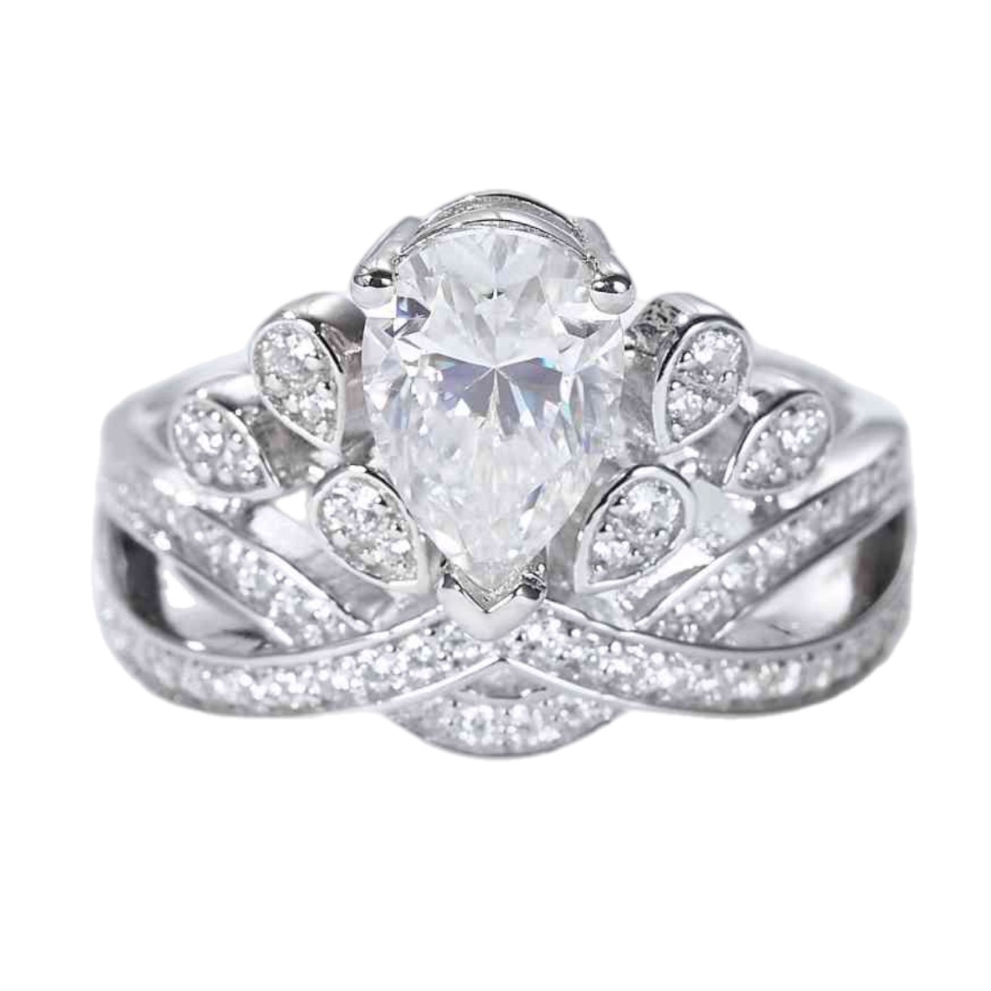 1.5 Carat Pear Moissanite Sterling Silver Ring