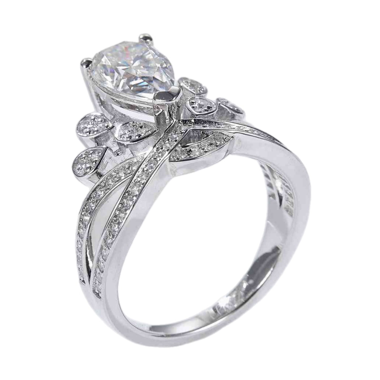 1.5 Carat Pear Moissanite Sterling Silver Ring