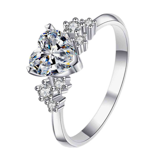 1 Carat Moissanite Heart Sterling Silver Solitaire Ring