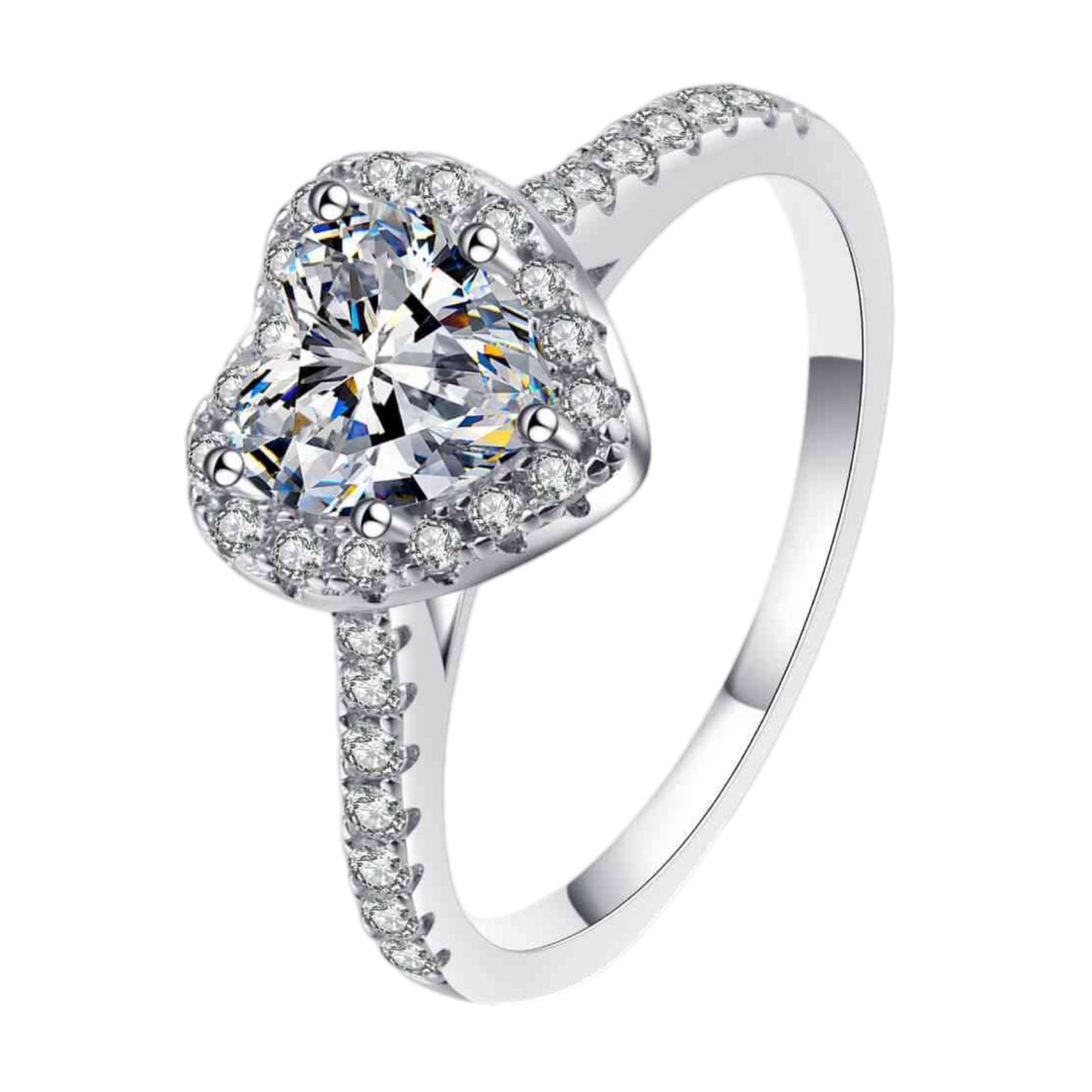 Moissanite Heart Sterling Silver 1 Carat Solitaire Ring