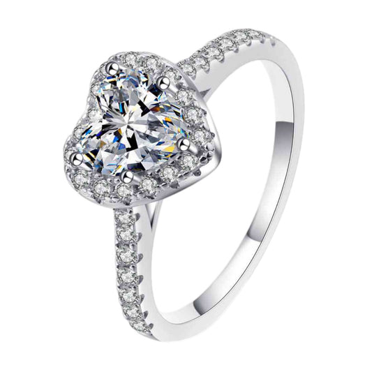 Moissanite Heart Sterling Silver 1 Carat Solitaire Ring