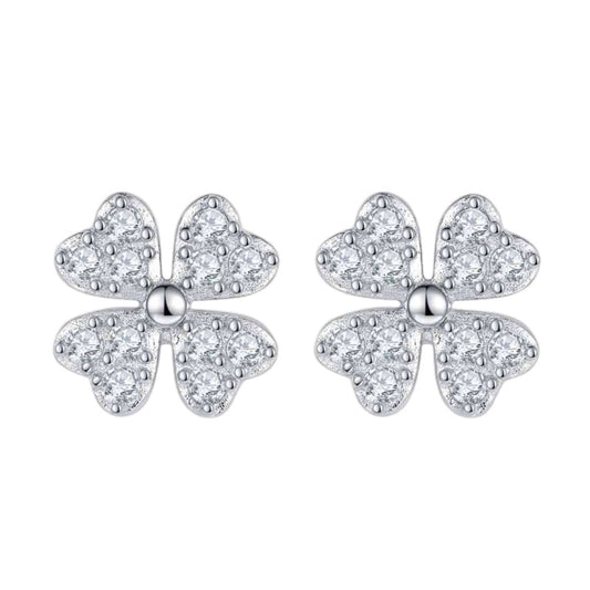 Moissanite Clover Sterling Silver Stud Earrings