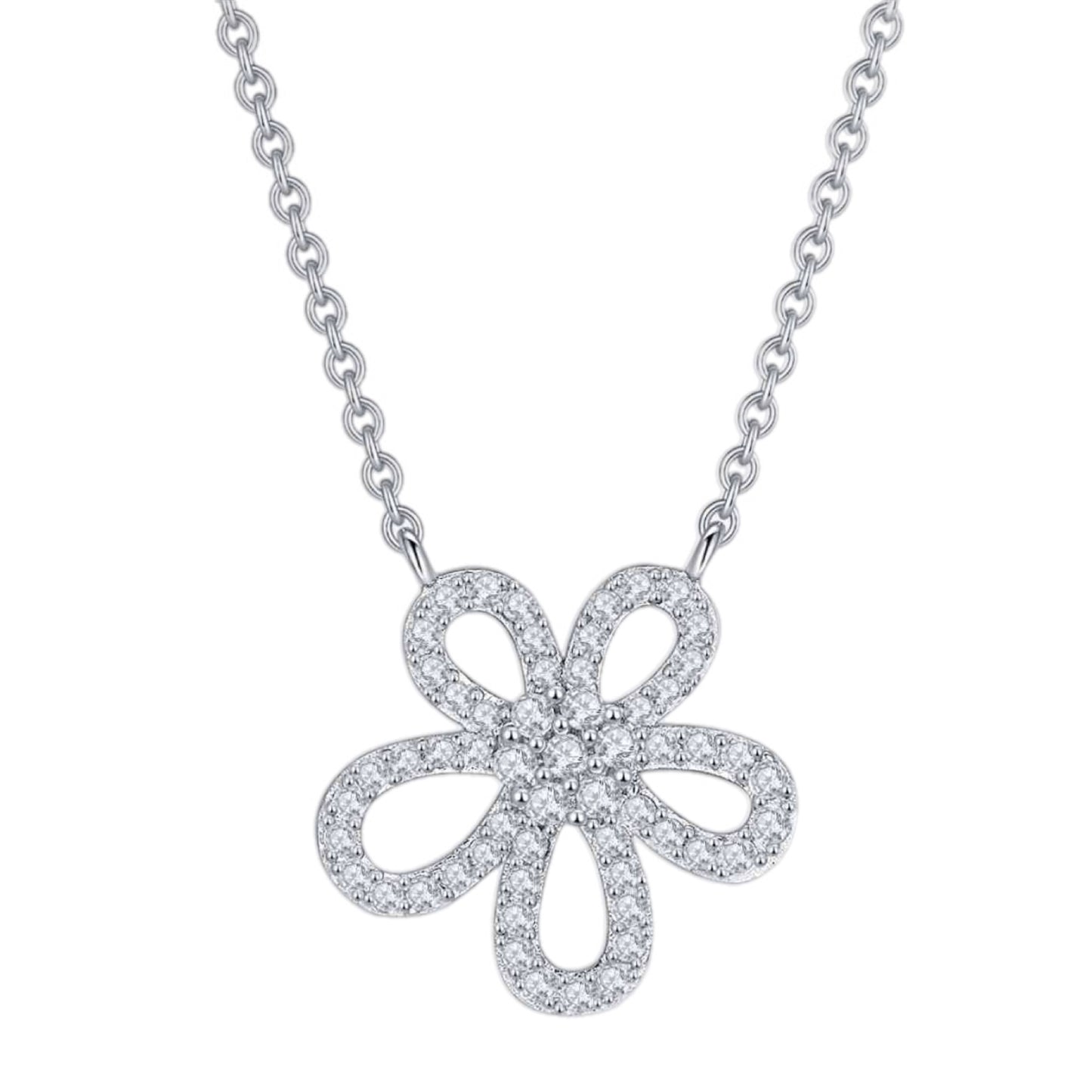 Moissanite Flower Sterling Silver Charm Necklace