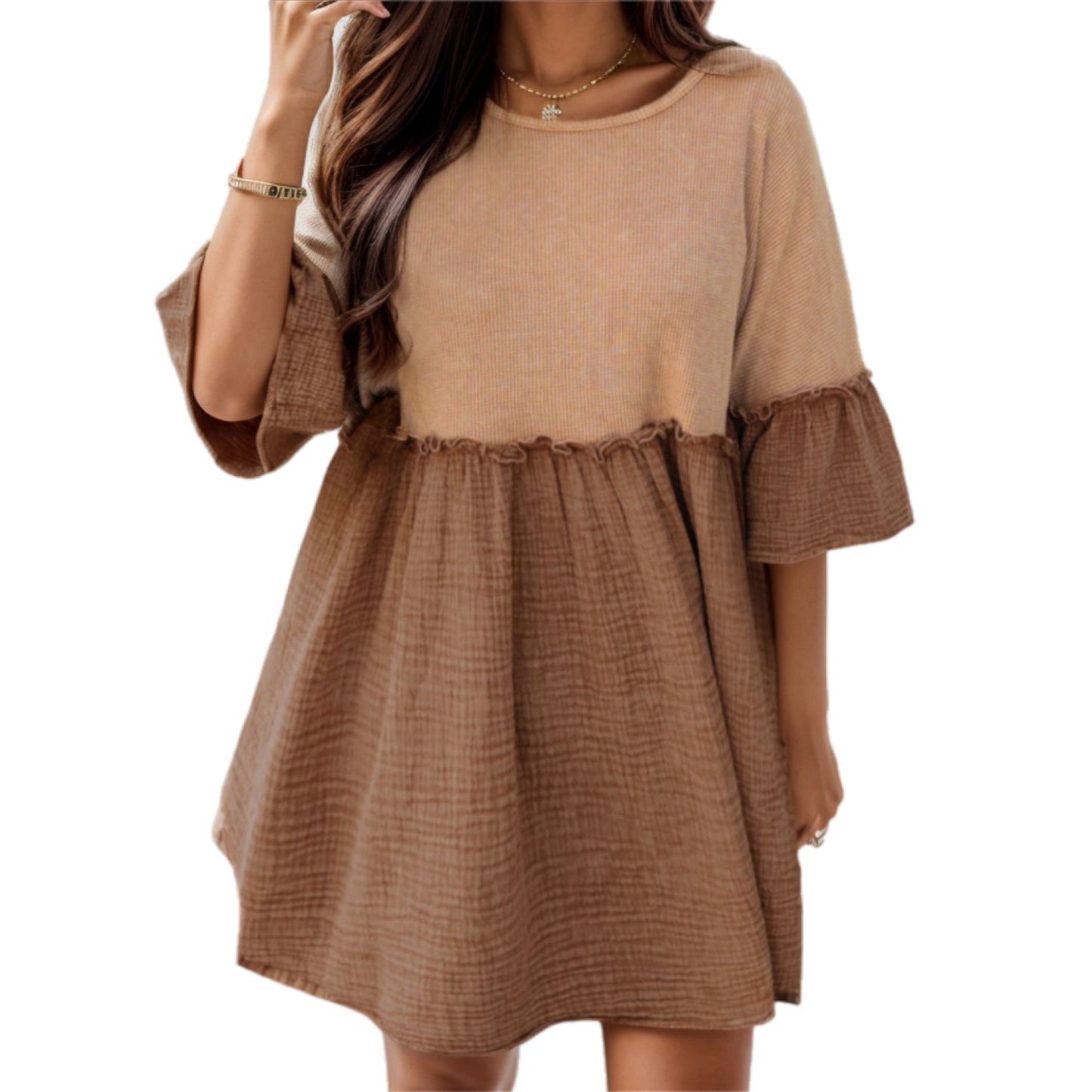 Textured Bell Sleeve Mini Dress