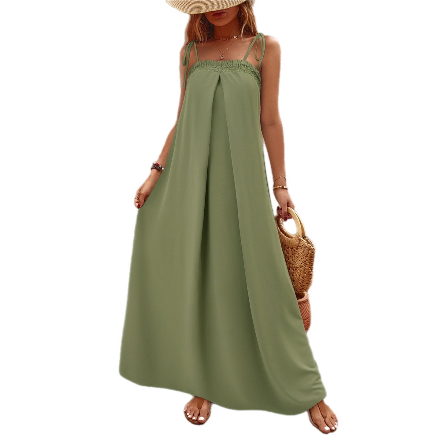 Smocked Bodice Spaghetti Strap Maxi Dress