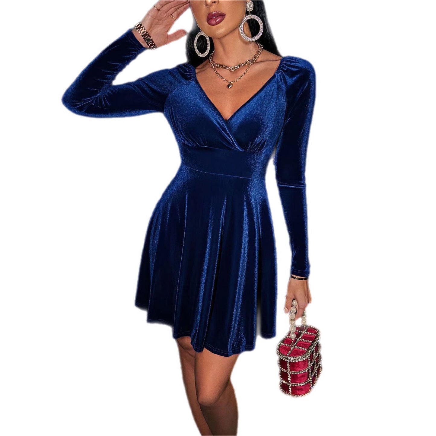 Velvet V-Neck Skater Dress