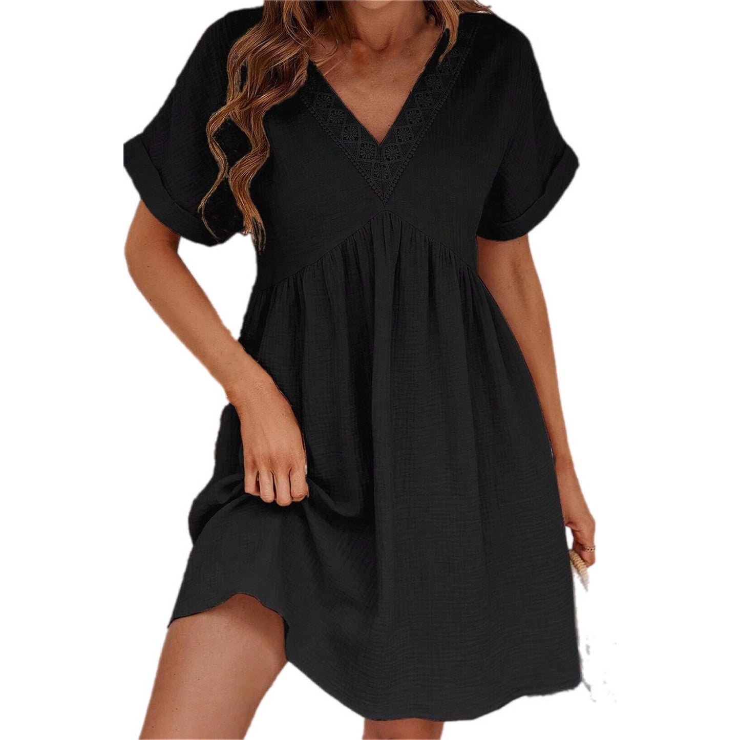 Cotton V-Neck Short Sleeve Dress