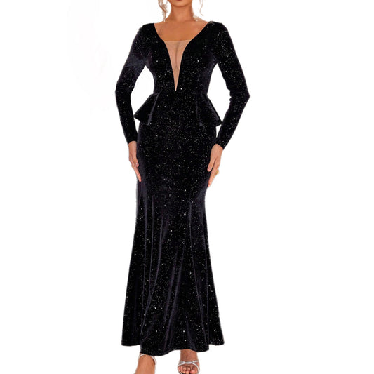 Black Sparkle Long Sleeve Dress