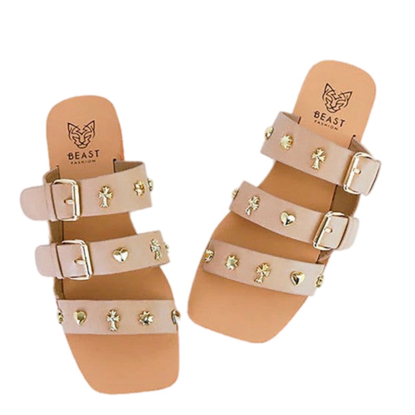 Vegan Leather Sandals with Gold Studs