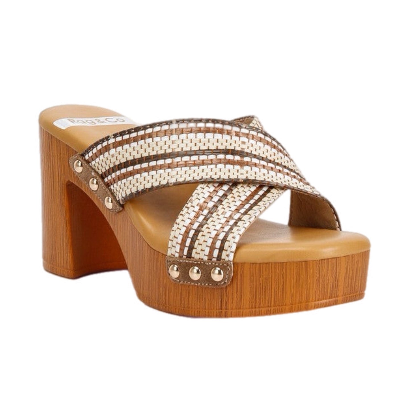 Raffia High Block Heel Clogs