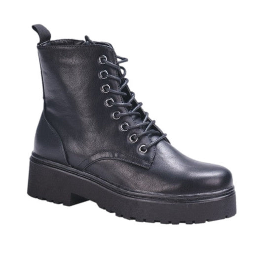 Black Low Heel Combat Boot