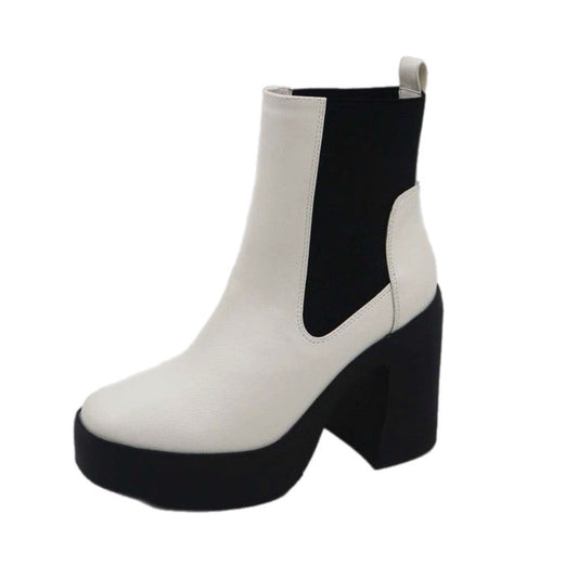 White Chunky Heeled Bootie