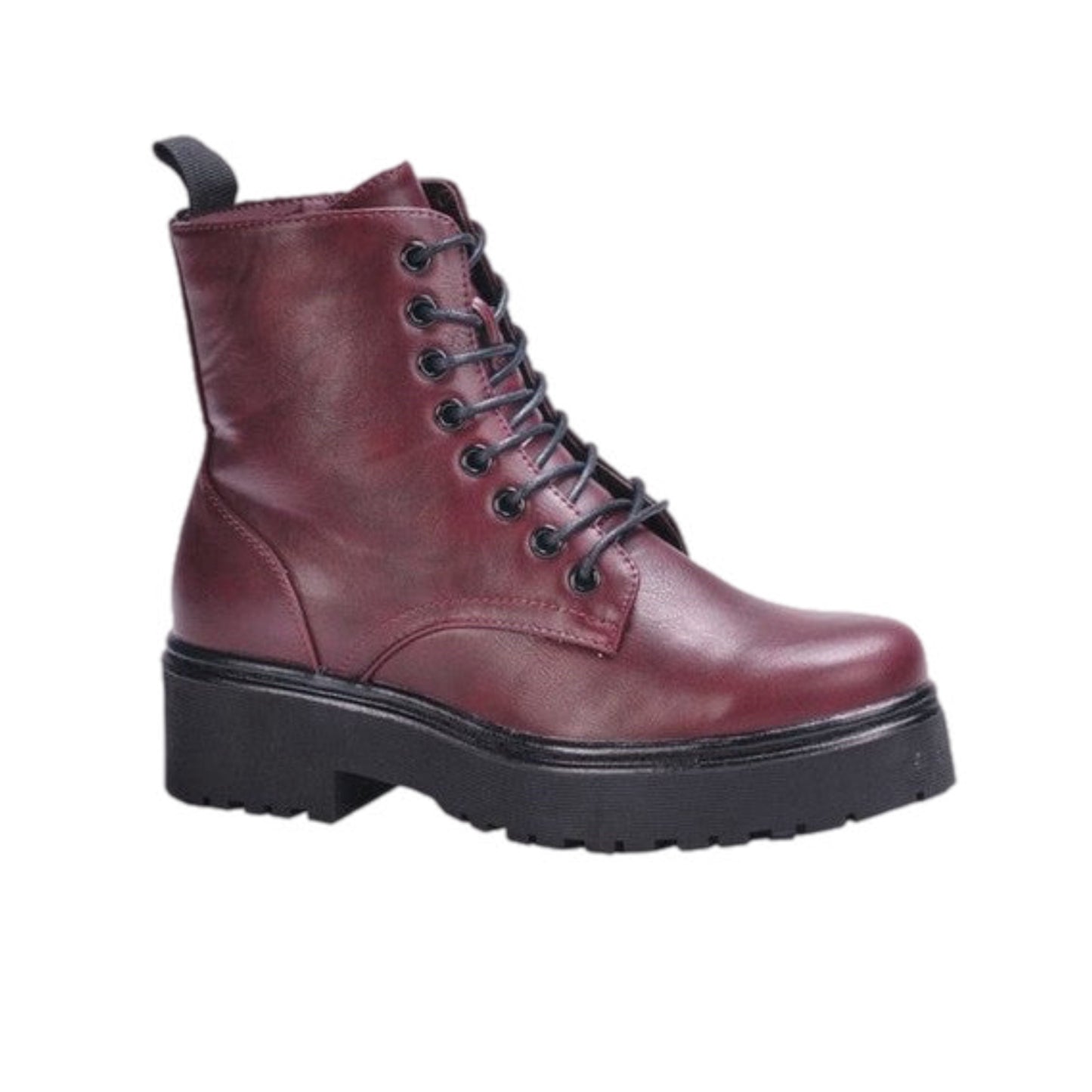 Wine Lace Up Combat Boots