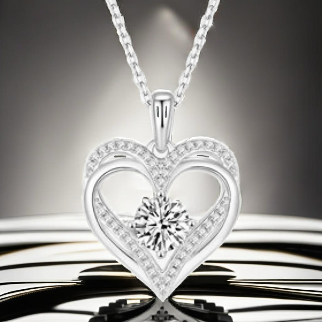 1.2 Carat Moissanite Sterling Silver Heart Necklace