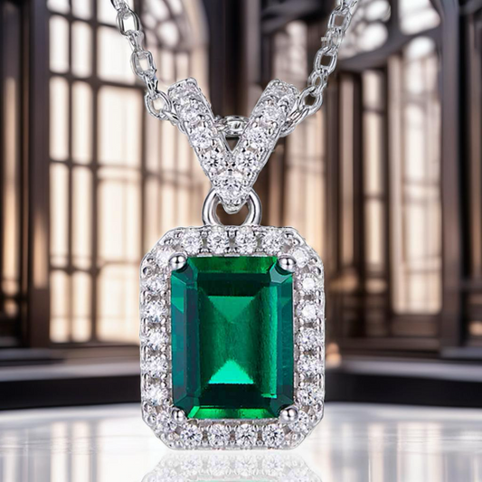 1.25 Carat Emerald Sterling Silver Necklace