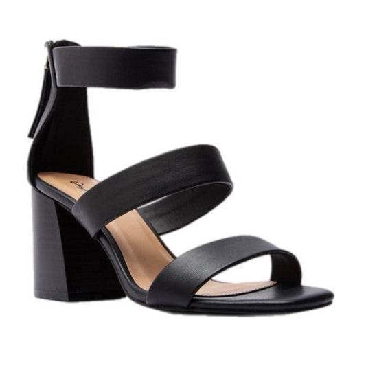 Black Ankle Strap Block Heel Sandals