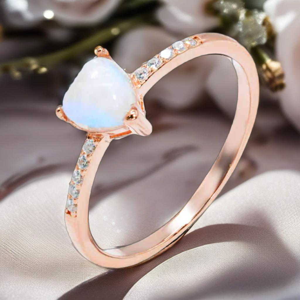 Natural Moonstone Heart Rose Gold Ring