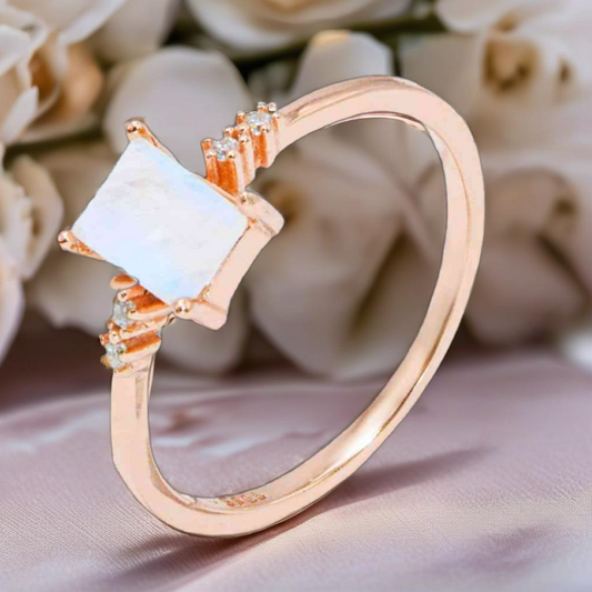 Rectangle Natural Moonstone Ring