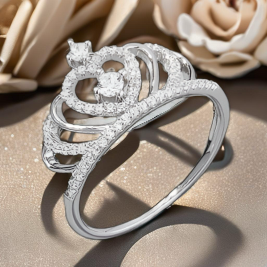 Crown Shape CZ Sterling Silver Ring