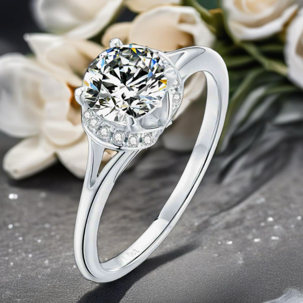 1 Carat Moissanite Split Shank Ring