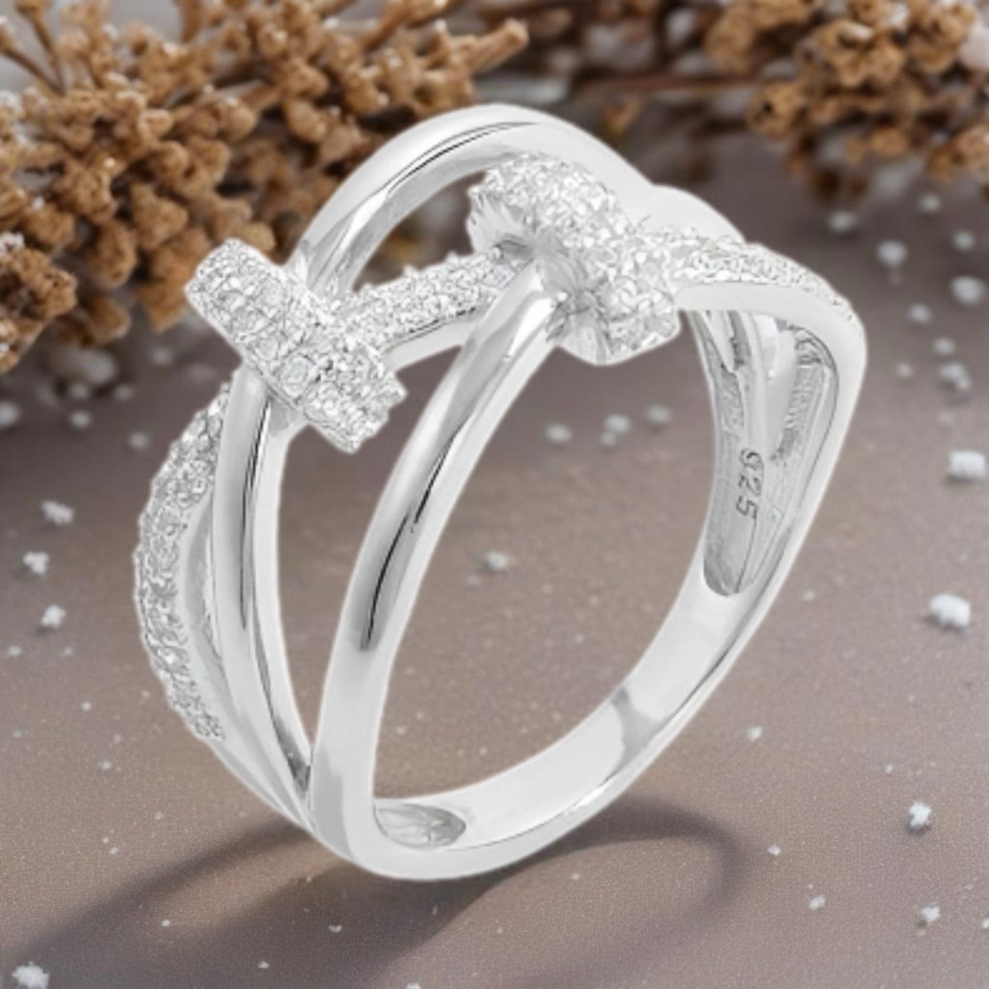 Inlaid CZ Sterling Silver Crisscross Ring