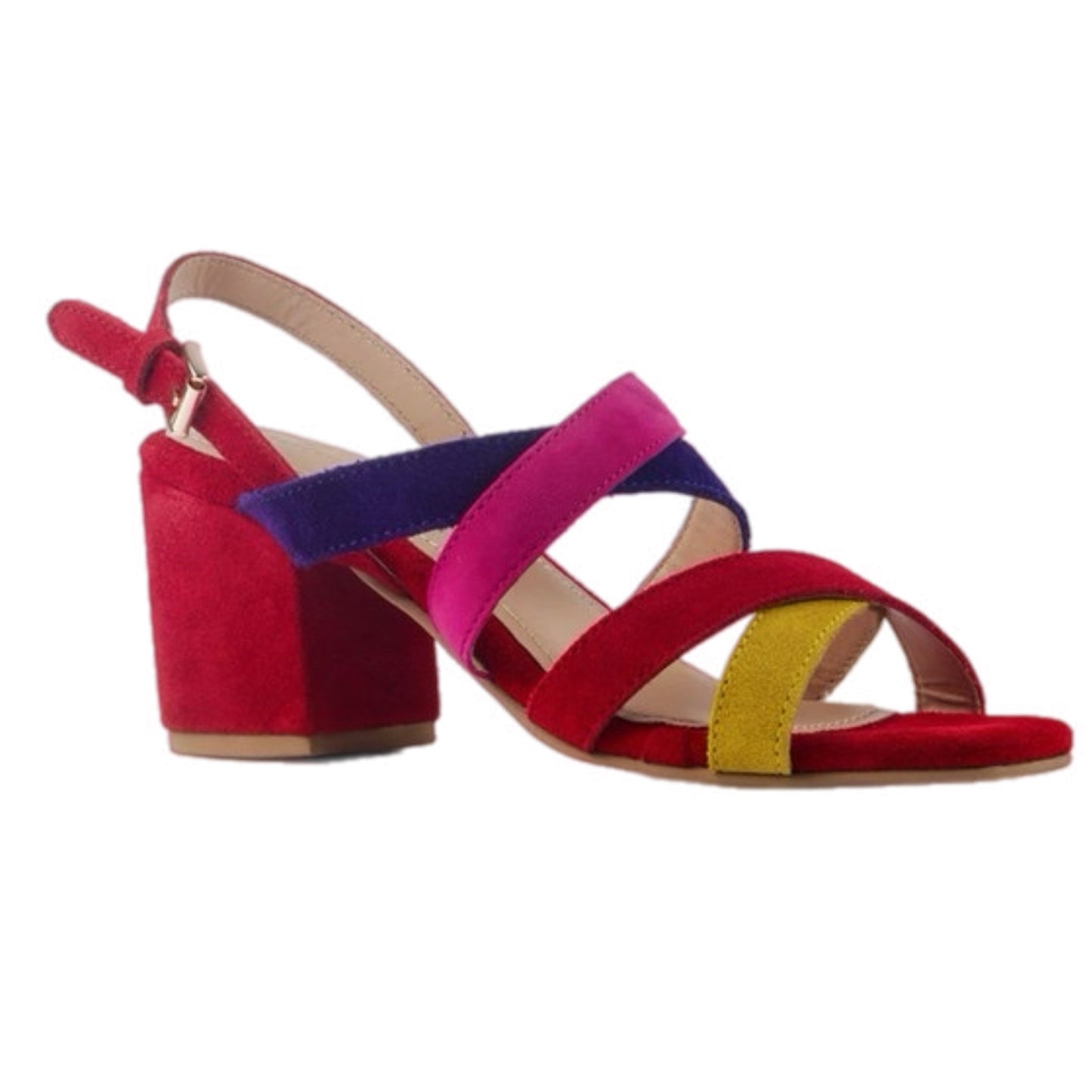 Block Heel Leather Strappy Sandal