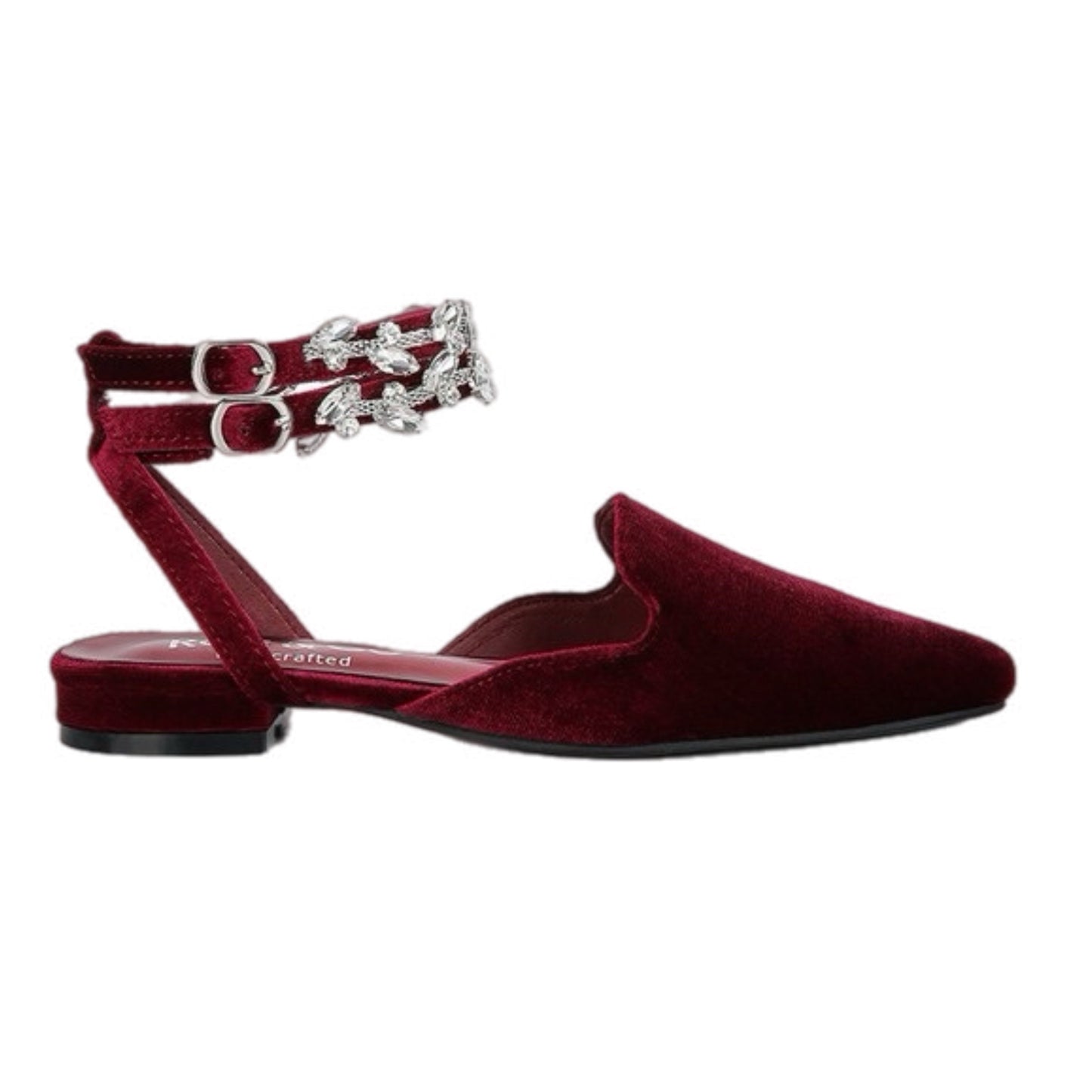 Burgundy Velvet Luxe Jeweled Flat Mules