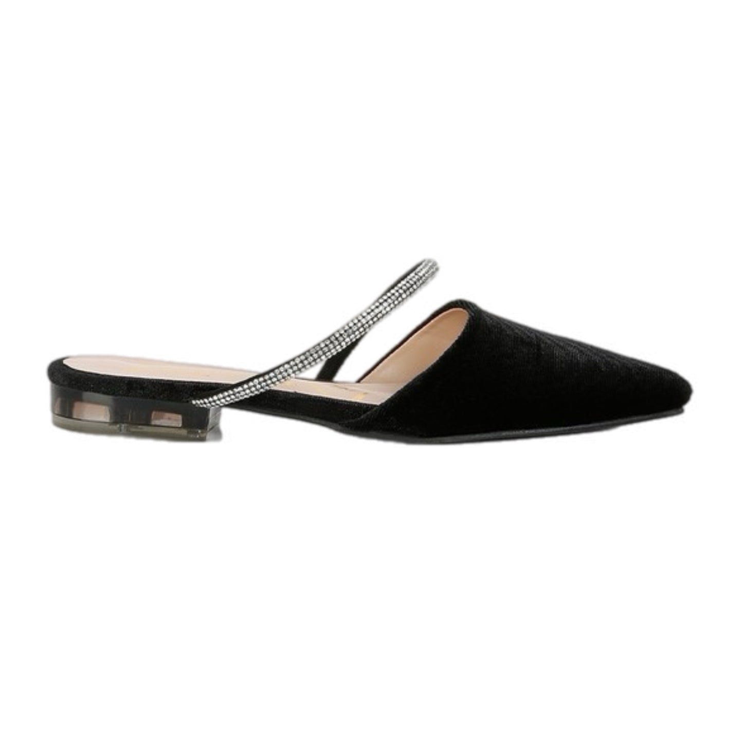 Velvet Diamante Detail Flat Mules