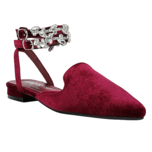 Burgundy Velvet Luxe Jeweled Flat Mules