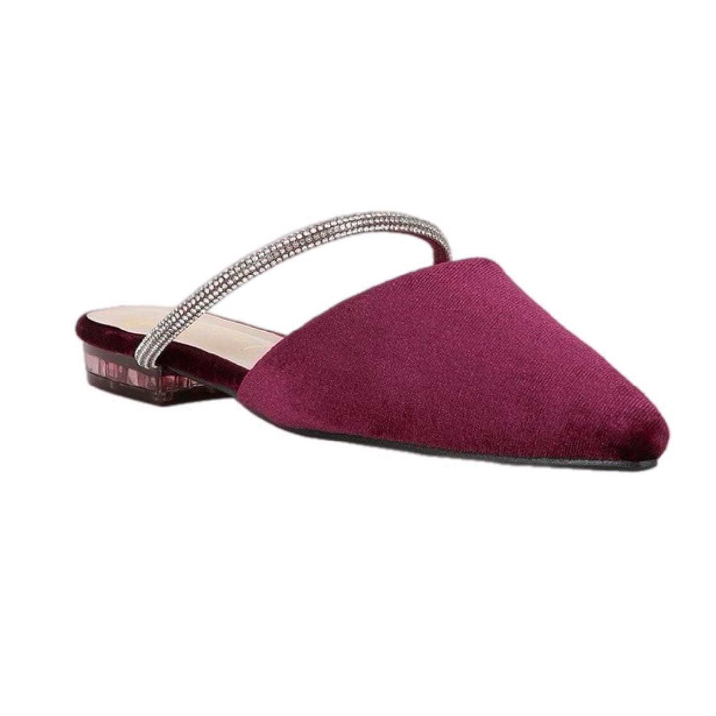 Velvet Diamante Detail Flat Mules