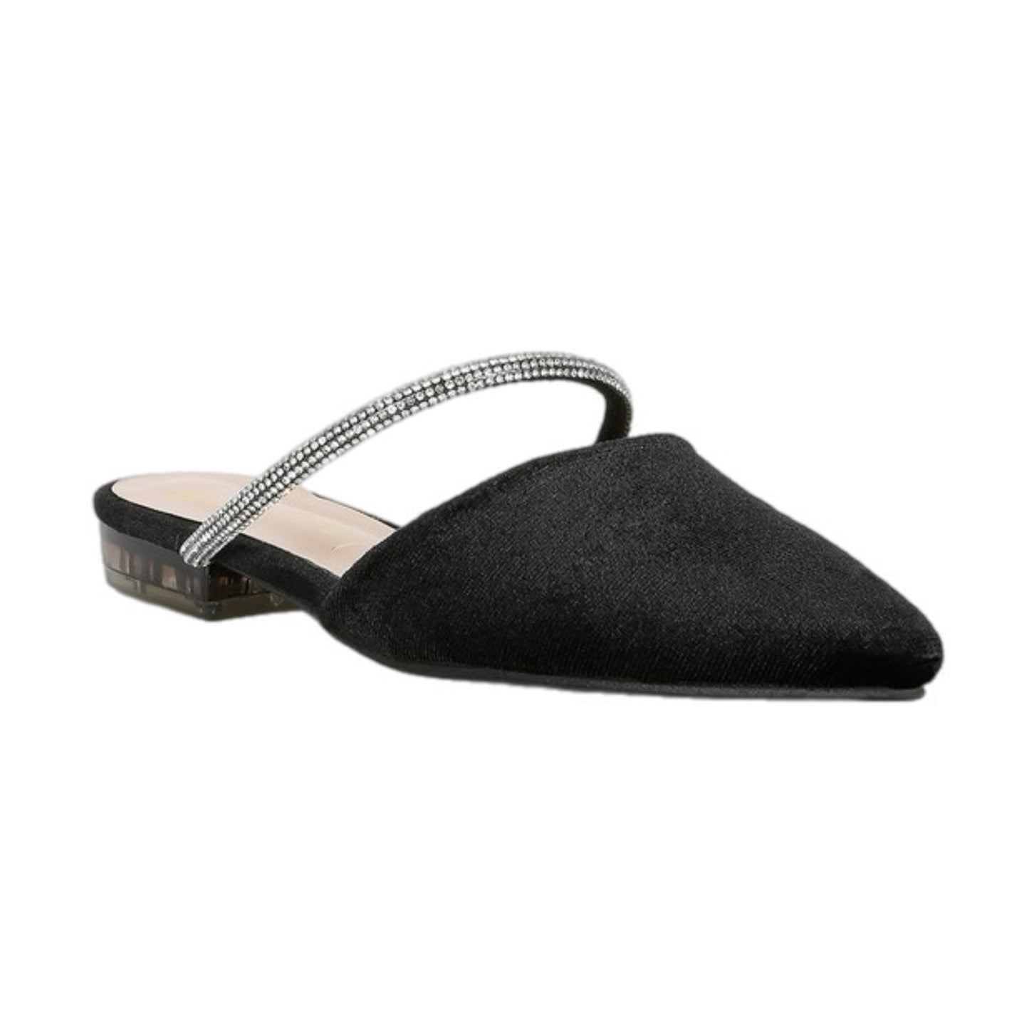 Velvet Diamante Detail Flat Mules