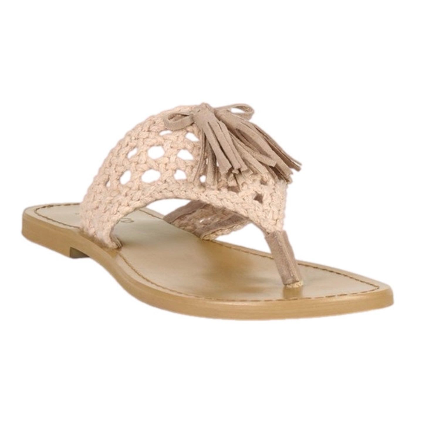 Woven Suede Tassel Thong Sandals